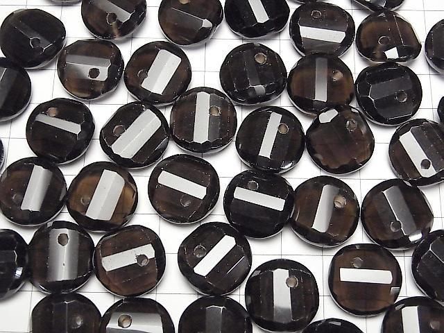 [Video] Smoky Quartz AAA- Twist x Multiple Facets Faceted Coin [14mm][16mm][18mm] [Dark color] 5pcs