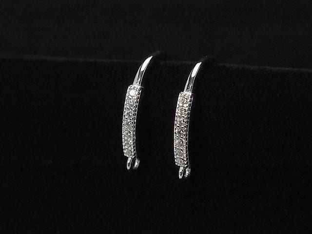 Silver 925 Earwire (with CZ) 18x10mm Rhodium Plated 1 pair (2 pieces)