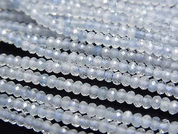 [Video]High Quality! Aquamarine AA Faceted Button Rondelle 2x2x1mm 1strand beads (aprx.15inch/37cm)