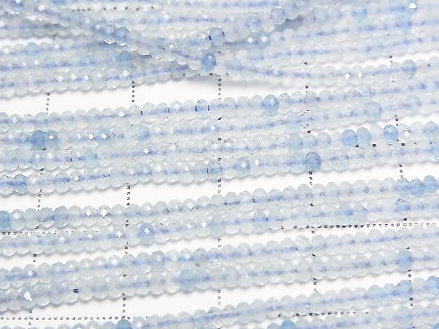 [Video]High Quality! Aquamarine AA Faceted Button Rondelle 2x2x1mm 1strand beads (aprx.15inch/37cm)