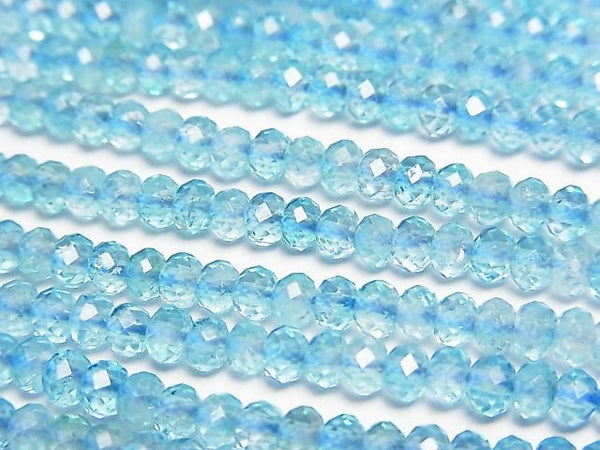 [Video] High Quality! Blue Topaz AAA- Faceted Button Rondelle 4x4x3mm 1strand beads (aprx. 15 inches/36 cm)