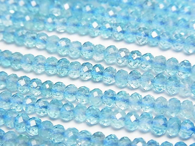 [Video] High Quality! Blue Topaz AAA- Faceted Button Rondelle 4x4x3mm 1strand beads (aprx. 15 inches/36 cm)