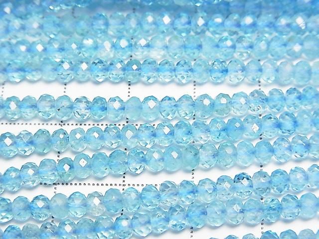 [Video] High Quality! Blue Topaz AAA- Faceted Button Rondelle 4x4x3mm 1strand beads (aprx. 15 inches/36 cm)