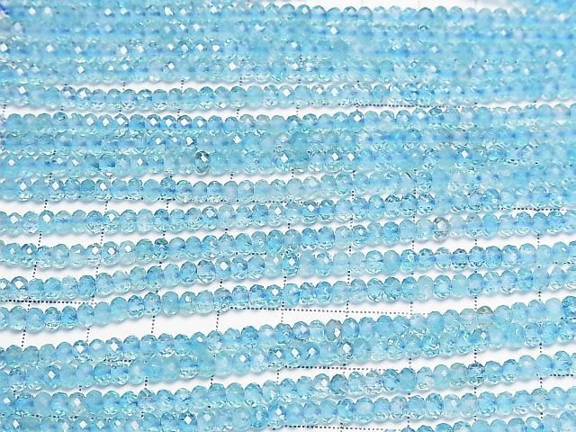 [Video] High Quality! Blue Topaz AAA- Faceted Button Rondelle 4x4x3mm 1strand beads (aprx. 15 inches/36 cm)