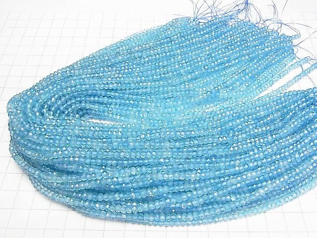 [Video] High Quality! Blue Topaz AAA- Faceted Button Rondelle 4x4x3mm 1strand beads (aprx. 15 inches/36 cm)