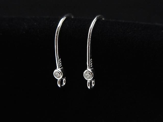 Silver 925 Earwire (with CZ) 15x8mm Rhodium Plated 1 pair (2 pieces)