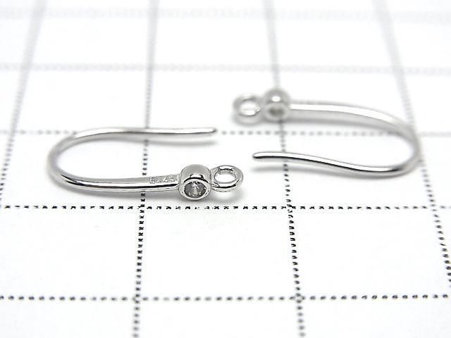 Silver 925 Earwire (with CZ) 15x8mm Rhodium Plated 1 pair (2 pieces)