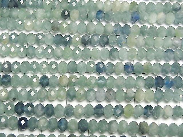 [Video] Blue-Green Kyanite AA++ Faceted Button Rondelle 6x6x4mm Half or 1strand beads (approx. 15 inches/36 cm)