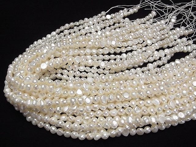 [Video] Fresh Water Pearl AA+ Potato-Baroque 6-7mm White 1strand beads (aprx. 14 inches/35 cm)