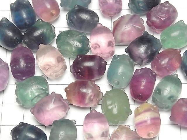 [Video] Multicolor Fluorite AAA- Pig Motif 12x12mm [Undrilled] 5pcs