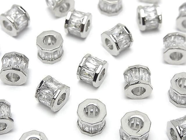 Metal Parts Rondelle 9x9x7.5mm Silver (with CZ) 2pcs