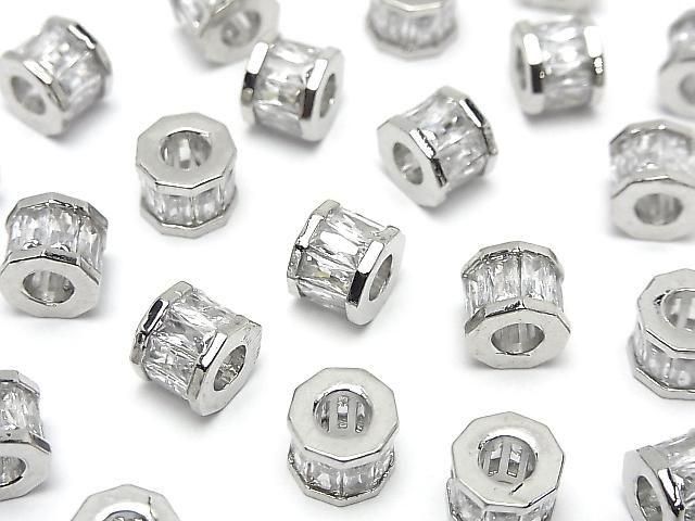 Metal Parts Rondelle 9x9x7.5mm Silver (with CZ) 2pcs