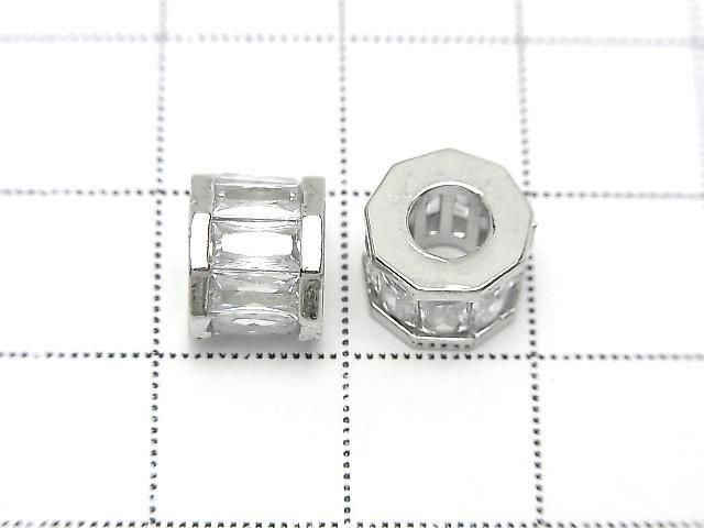 Metal Parts Rondelle 9x9x7.5mm Silver (with CZ) 2pcs