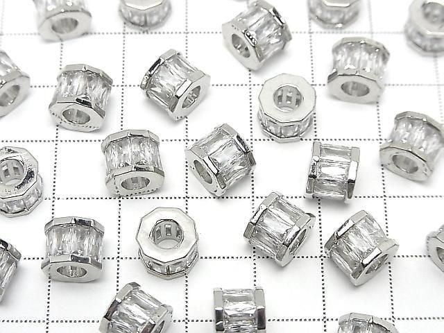 Metal Parts Rondelle 9x9x7.5mm Silver (with CZ) 2pcs