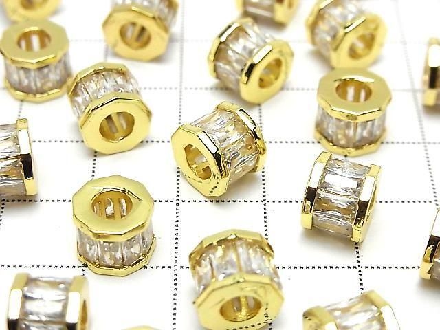Metal Parts Rondelle 9x9x7.5mm Gold (with CZ) 2pcs
