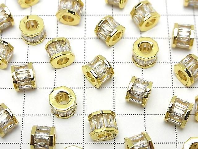 Metal Parts Rondelle 9x9x7.5mm Gold (with CZ) 2pcs
