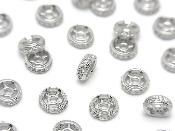 Silver925 Rondelle 6x6x2mm(with CZ) Rhodium Plated 2pcs