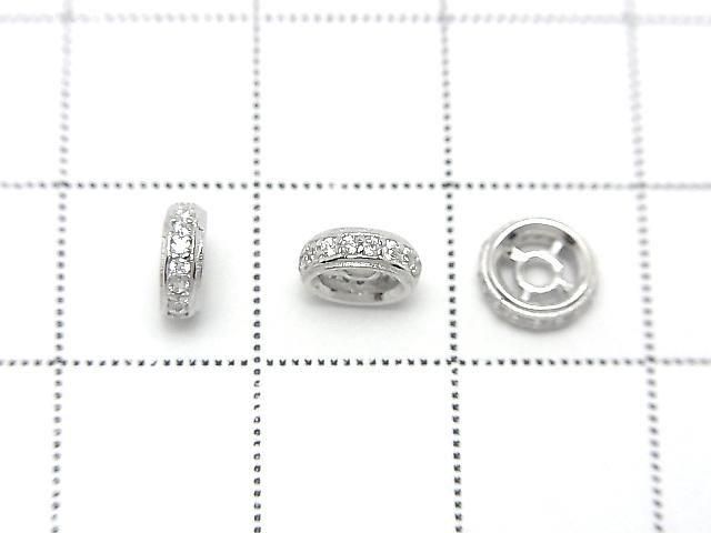 925純銀扁珠 6x6x2公釐(鑲嵌鋯石) 鍍銠 2顆