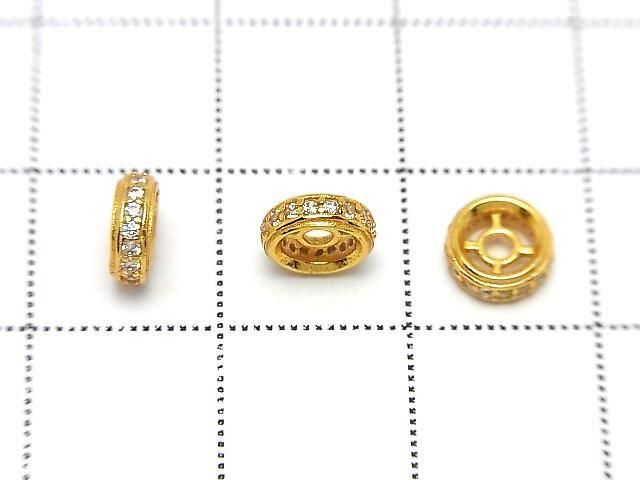925純銀扁珠 6x6x2公釐(鑲嵌鋯石) 鍍18K金 2顆
