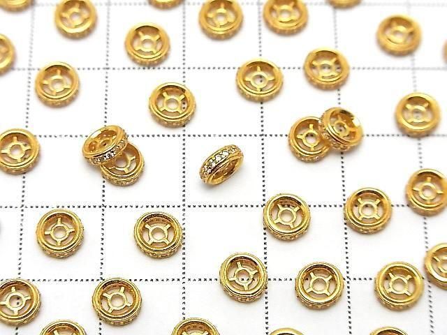 925純銀扁珠 6x6x2公釐(鑲嵌鋯石) 鍍18K金 2顆