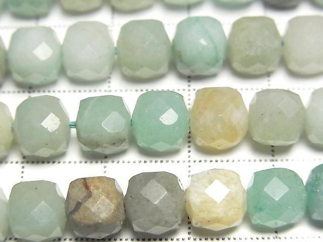 [Video] High Quality! Mixed Amazonite Cube Shape 7x7x7mm 1strand beads (aprx. 15 inches/36 cm)