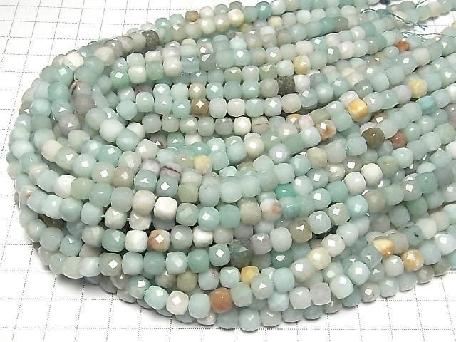 [Video] High Quality! Mixed Amazonite Cube Shape 7x7x7mm 1strand beads (aprx. 15 inches/36 cm)