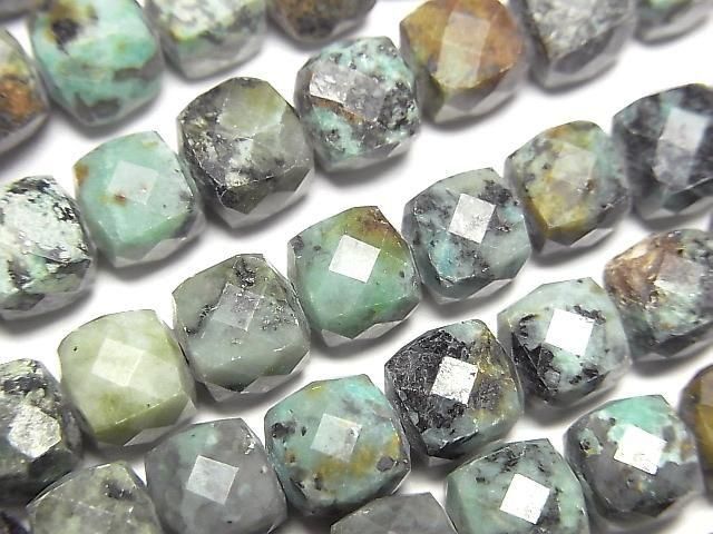 [Video]High Quality! African Turquoise Cube Shape 7x7x7mm half or 1strand beads (aprx.14inch/34cm)