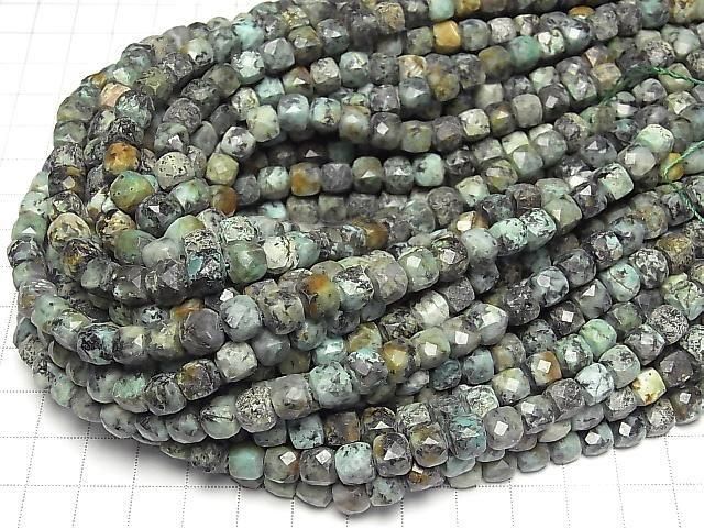 [Video]High Quality! African Turquoise Cube Shape 7x7x7mm half or 1strand beads (aprx.14inch/34cm)