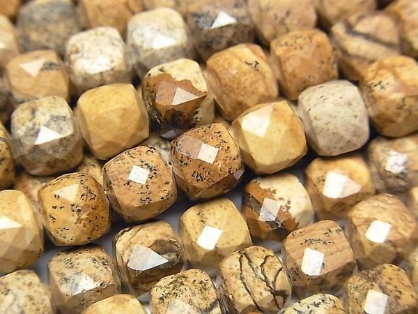 [Video] High Quality! Picture Jasper Cube Shape 7x7x7mm 1strand beads (aprx. 14 inches/35 cm)