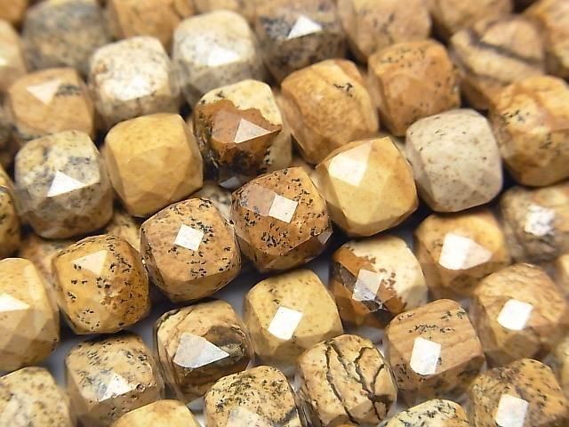 [Video] High Quality! Picture Jasper Cube Shape 7x7x7mm 1strand beads (aprx. 14 inches/35 cm)
