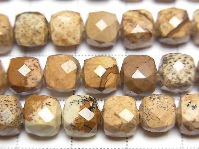 [Video] High Quality! Picture Jasper Cube Shape 7x7x7mm 1strand beads (aprx. 14 inches/35 cm)