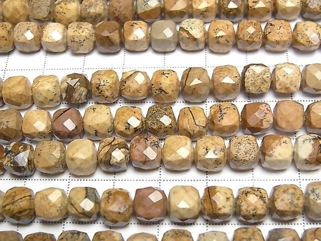 [Video] High Quality! Picture Jasper Cube Shape 7x7x7mm 1strand beads (aprx. 14 inches/35 cm)