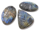 [Video][One of a kind] Rainbow Labradorite AAA- Carved Cabochon 3pcs Set No.73