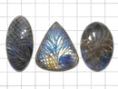 [Video][One of a kind] Rainbow Labradorite AAA- Carved Cabochon 3pcs Set No.73