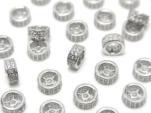 Silver925 Rondelle 6x6x3mm(with CZ) Rhodium Plated 2pcs