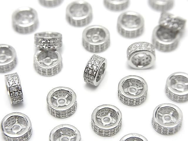 Silver925 Rondelle 6x6x3mm(with CZ) Rhodium Plated 2pcs