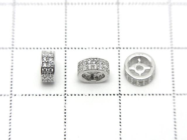 Silver925 Rondelle 6x6x3mm(with CZ) Rhodium Plated 2pcs