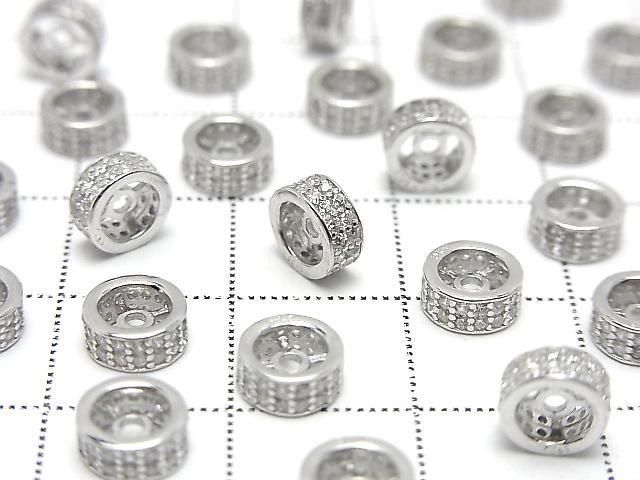Silver925 Rondelle 6x6x3mm(with CZ) Rhodium Plated 2pcs