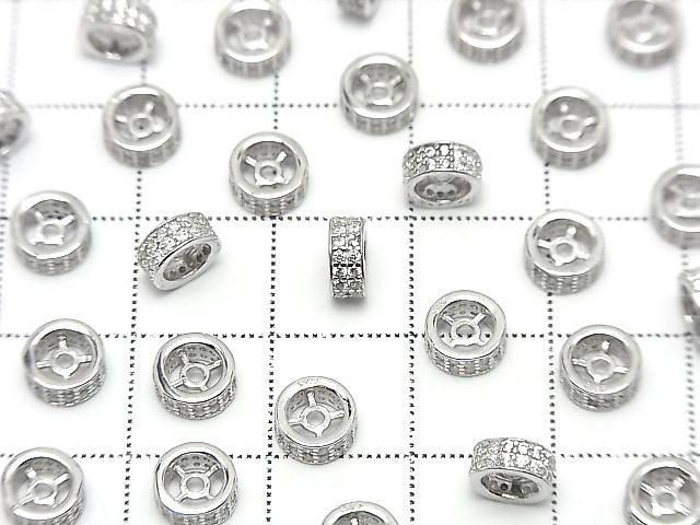 Silver925 Rondelle 6x6x3mm(with CZ) Rhodium Plated 2pcs