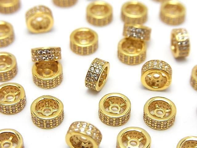 Silver925 Rondelle 6x6x3mm(with CZ) 18KGP 1pc