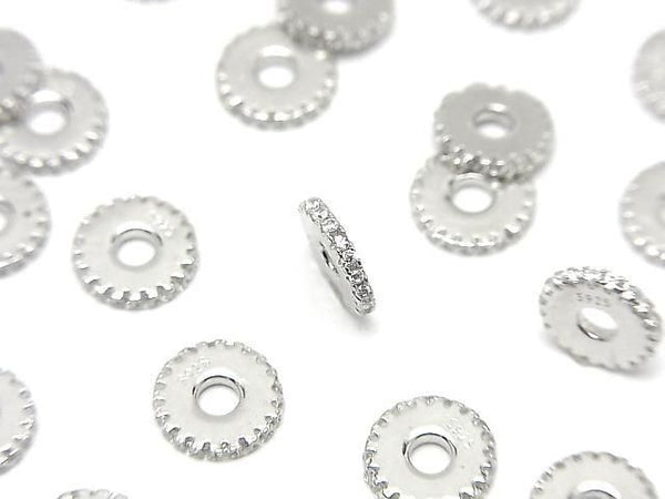 Silver925 Rondelle 6mm8mm(with CZ) Rhodium Plated 2pcs