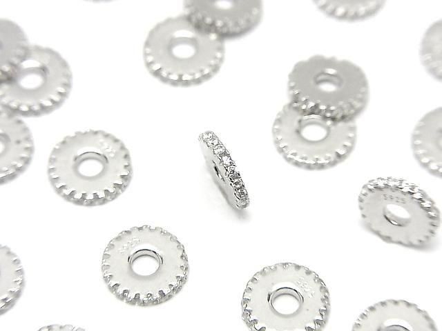 Silver925 Rondelle 6mm8mm(with CZ) Rhodium Plated 2pcs