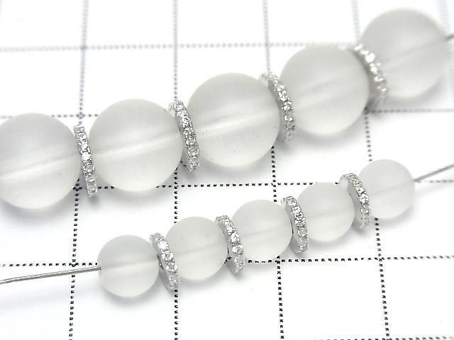 Silver925 Rondelle 6mm,8mm(with CZ) Rhodium Plated 2pcs
