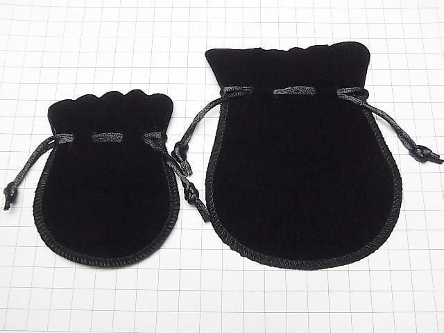 Round Drawstring Bag (Velvet) Black [S][M] 1pc