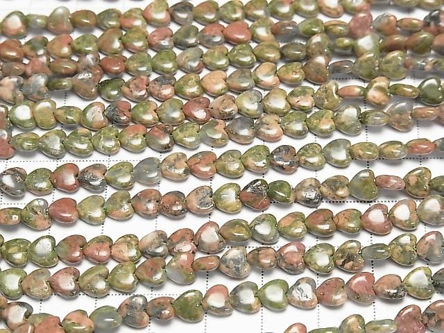 [Video] Unakite Vertical Hole Heart 6x6mm 1strand beads (aprx. 14 inches/35 cm)