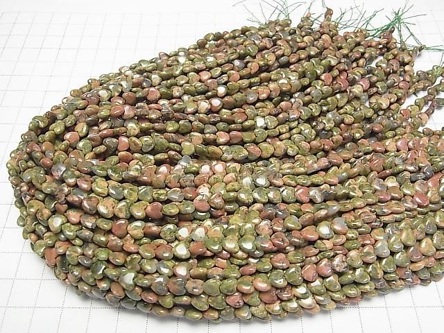 [Video] Unakite Vertical Hole Heart 6x6mm 1strand beads (aprx. 14 inches/35 cm)