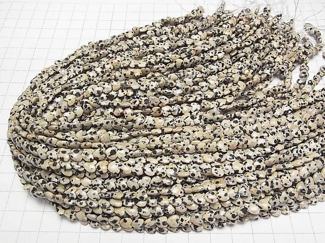 [Video] Dalmatian Jasper Vertical Hole Heart 6x6mm 1strand beads (aprx. 15 inches/36 cm)