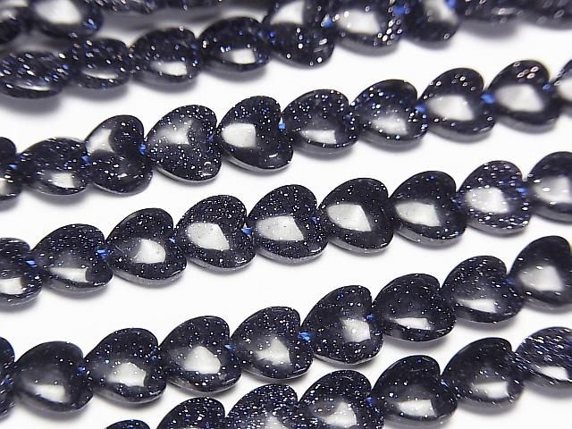 [Video] Blue Golden Sand Stone Vertical Hole Heart 6x6mm 1strand beads (aprx. 15 inches/36 cm)