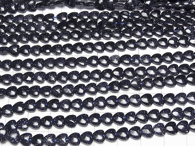 [Video] Blue Golden Sand Stone Vertical Hole Heart 6x6mm 1strand beads (aprx. 15 inches/36 cm)