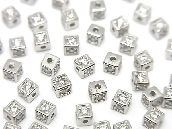 Silver925 Cube 3x3x3mm(with CZ) Rhodium Plated 2pcs